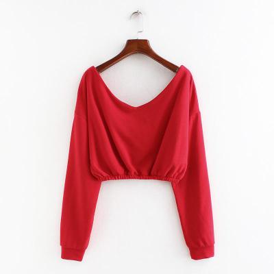 China new style Anti-wrinkle 4 ladies clothes deep-v top casual long sleeves off shoulder tops solid fashion Autumn Sweatshirts en venta