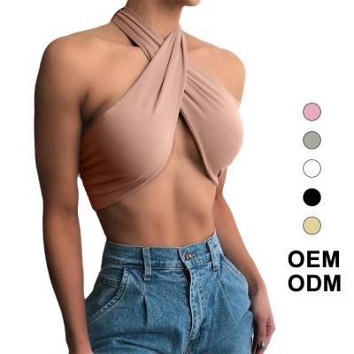 China Breathable Custom Sleeveless Bandage Tie Halter Lygens Ladies Stretch Top Tanks Women en venta