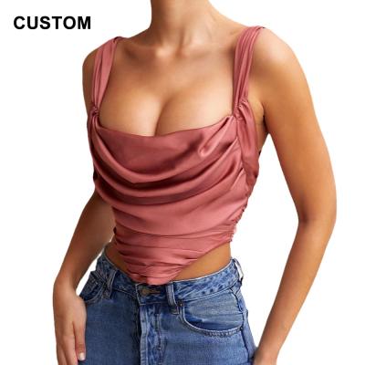 China Breathable Custom Summer Draped Corset Satin Cowl Neck Ruched Low Cut Nightclub Bustier Tank Top Striping Crop Rubber Dated Top en venta