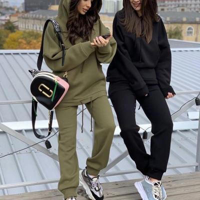 China Oversized hoodie set 2022 anti-pilling autumn sweatshirt women winter hooded women's fashion sports fleece thick two-piece suit en venta