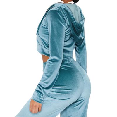 China Wholesale QUICK DRY Velvet Crop Women's Hoodie And Sweatpants Set Custom Velvet Tracksuits for sale