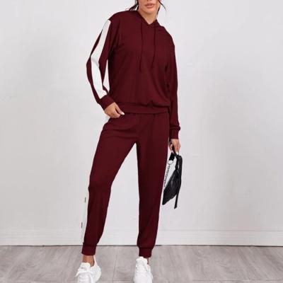 China Breathable Wholesale Loose Basic Contrast Stitching Hoodie Side Jogger Tracksuit Sets Women Two Piece Tracksuit for sale