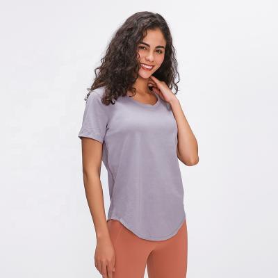 China Hot Selling Yoga Top Light Weight Solid Color Anti-wrinkle Cotton Sports Women Short Sleeved T-shirt for sale