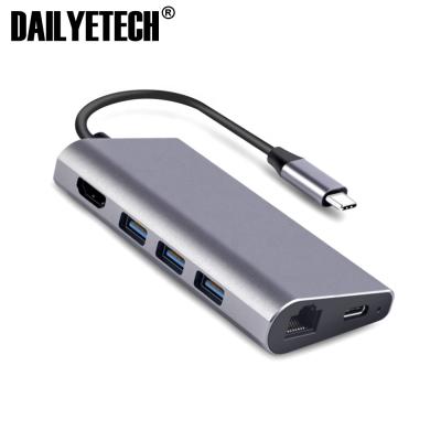 China USB3.1 Type C Hub Multi-ports 8 in 1 to 3x USB3.0+RJ45 Gigabit Ethernet PD+SD/TF Read Card USBC035 for sale