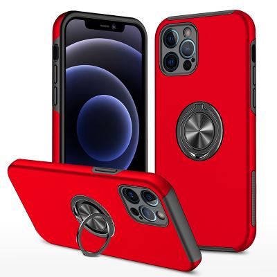 China Anti-fall Car Mount iPhone 12 Magnetic Shockproof Hard Back Cover PC TPU Finger Ring Holder Phone Case For 11 Pro Max for sale