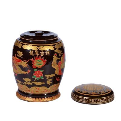 China Keep ashes urns normal quality ceramic cremation urn 27cm human adult dragon and small phoenix altar urn for sale