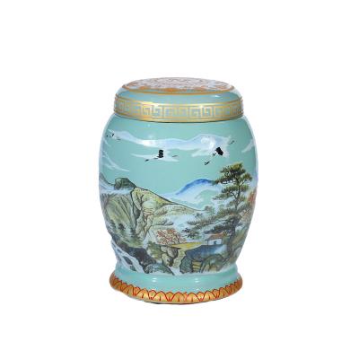 China Keep Ash Urn Funeral Urn Small Ashes Urn 27cm Landscape Painting Adult Human Altar Urn for sale