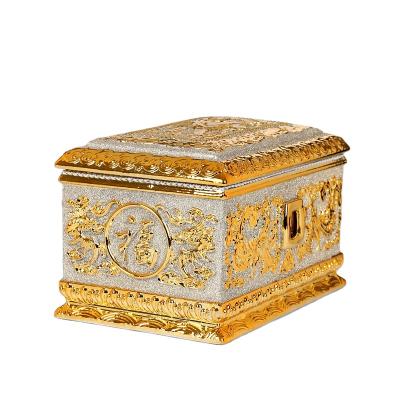 China Anti-Corrosion Cheap Double Phoenix Gold Plated Square Urn Ash Cremation Urns For Human Memorial Ashes for sale