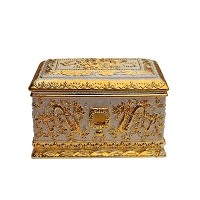 China Wholesale Arabic Style Cremation Gold Plated Double Dragon Square Adult Ceramic Urn for sale