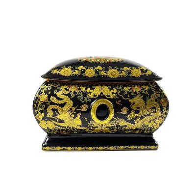 China Factory Direct Sale Supplies Eco - Friendly Funeral Dragon And Phoenix Square Adult Ceramic Urn for sale