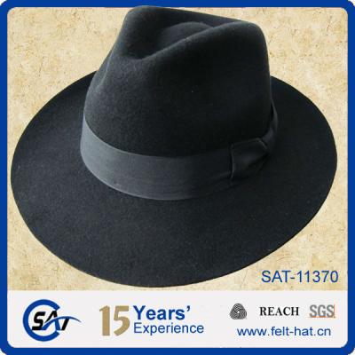 China JOINT Black Dobbs-Classic Center Fedora Dent Hat with Grosgrain Ribbon for sale