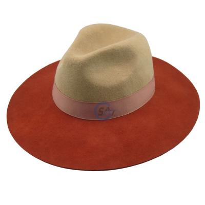 China Pure Plush Wool Felt Two Tone Women's Fedora Hat Camel And Orange for sale