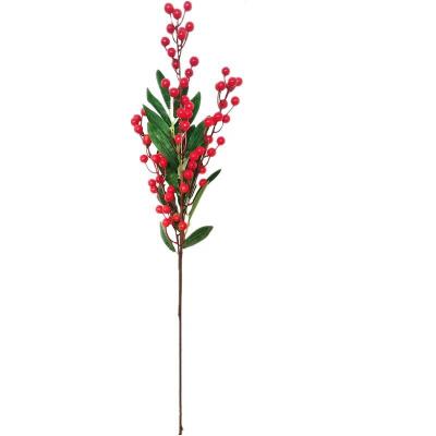 China Simulation Natural Flower Red Decorative Berry Branches Touch 3 Artificial Berry Branch for sale