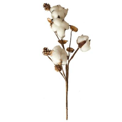 China Natural Touch Ins Style Dried Cotton And Pinecone Artificial Flower For Home Decor for sale