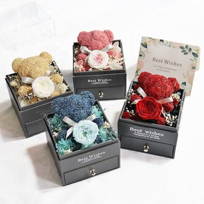 China Natural Touch Preserved Rose Flower Bear For Valentine's Day Gift for sale