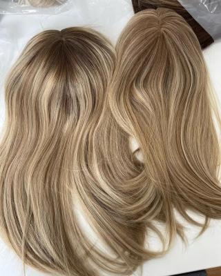 China 100% European Hair Topper Can Customize Blonde Highlight Silk Base Straight Hair Topper Wholesale Price for sale