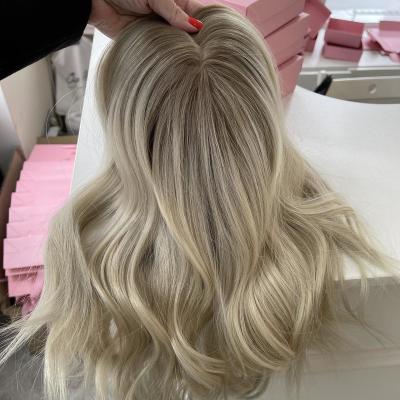 China Jewish Women Topper Balayage Hair Highlight Style Straight Blonde Russian Silk Hair Topper Body Wave Clip In for sale