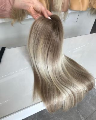 China Topper Russian European Hair Wholesale women's new highlight style straight current blonde mono price 8-22 inch free sample for sale