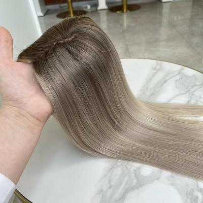 China Straight 8x13cm Wig Virgin Silk Low Top Clip In Hair Toppers For Thinning Hair Ombre Ash Blonde Womens Human Hair Topper for sale