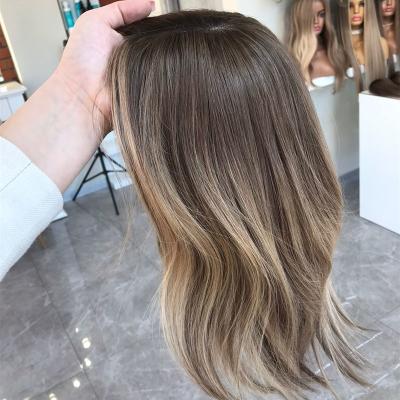 China Best Virgin Wig Natural Silk Base Wave Top Clip In Hair Toppers For Thinning Hair Ombre Ash Brown Womens Human Hair Topper For White for sale