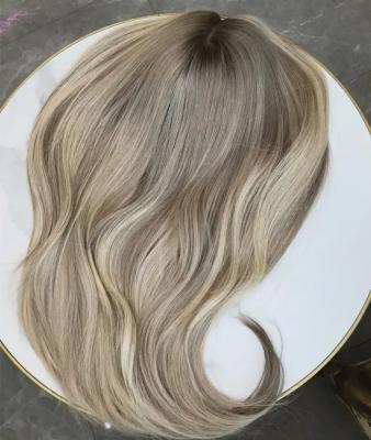 China Blonde European Women Topper Silk Base Toupee For Hair 613 Ash Root 100% Straight Good Quality Highlights Color for sale