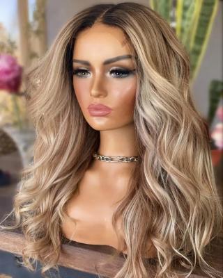 China Jewish Exotic Double Wave Body Wave Hair Weft Brown Blonde Highlight Color Cuticle Aligned Hair HD Lace Frontal Wigs for sale