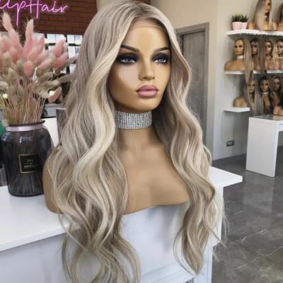 China Body Wave 100% Human Hair Ash Blonde Highlight Color Wave Raw European Texture Cuticle Aligned Full Lace Braided Wigs for sale