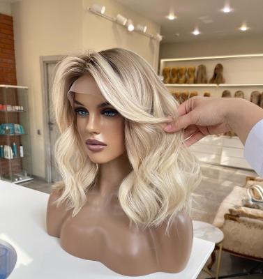 China Free Sample European Blonde Remy Hair Lace Frontal Bob For Women Stock Grade 12A Short Highlight Color Lace Top Russian Body Wave Hair Wig for sale