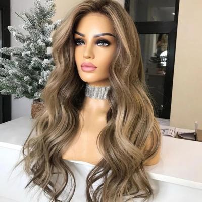 China European Virgin Body Wave Ash Brown Blonde Color Water Double Drawn Wave Cuticle Aligned Human Hair HD Full Lace Wigs for sale