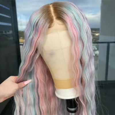 China Pastel Colored Straight Water Wave Ladies Rainbow Lace Wig Long Swiss Pink Ombre Wig Cuticle Aligned Lace Front Hair Wigs for sale