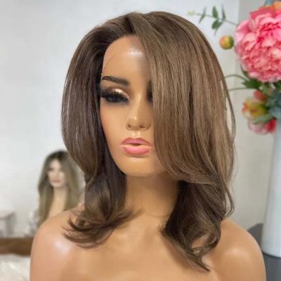 China Salon Quality Brown Italian Lace Front Wigs For Women Color Body Wave Short Hairstyle Middle Part Kosher Raw for sale