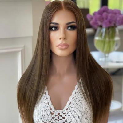 China Single Straight Jewish Knots Ash Brown Color Quality Clip In Hair Free Sample Glueless Raw Melt HD Lace Front Wigs For Women for sale