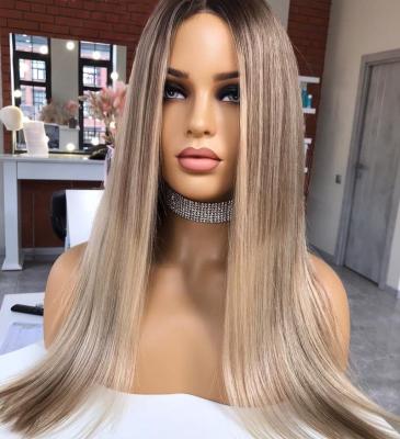 China Ash Blonde Color Clip In Remy Kosher Human Hair Free Highlight Wig 4*4 5*5 Sample Silk Top Straight Jewish Silk Top Wigs For White for sale