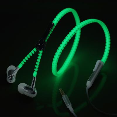 China Glow in the Dark 2018 Hot Selling Free Sample Mini Disposable Wired Glowing OEM Zipper Earphone for sale