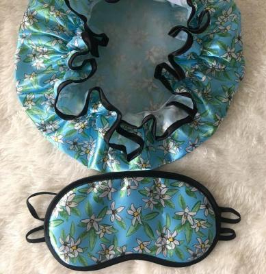 China Custom Nourishing Satin Sleep Eye Mask and Shower Cap Set for sale