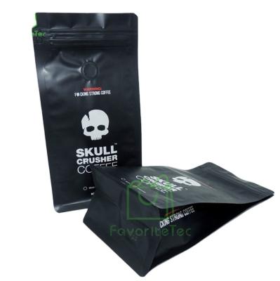 China Heat Seal +tear Notch Customized Flat Bottom Aluminum Foil Pouch Bag Coffee Bean Packaging With Air Valve for sale