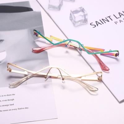 China Mingkang 07120 Fashion Semi-rimless Lightning W Shaped Half Frame Sun Glasses Metal Lensless Sunglasses 2022 for sale