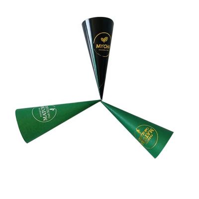 China Disposable food grade kraft paper cone sleeves for ice cream packaging with gold silver logo printing for sale