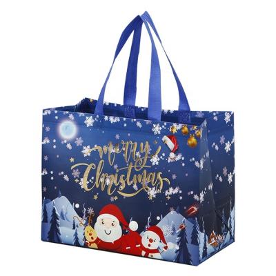 China Handled Heat sealing Christmas Large Gift Bags Reusable PP Laminated Christmas Non Woven Shopping Tote Bags for sale