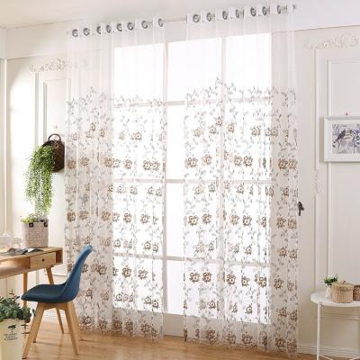 China Beautiful Girl Semi Sheer Room Ring Top Interesting Embroidered Floral Voile Curtain For Balcony Bay Window for sale