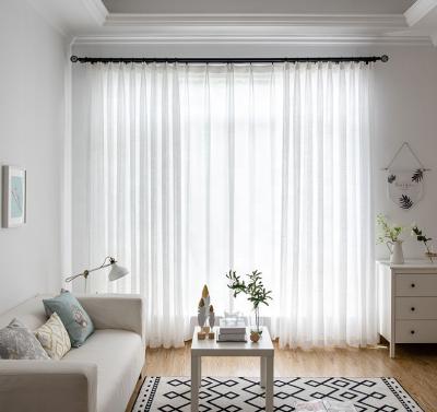 China Sheer Faux Sheer Fire Retardant White Linen Hotel Curtains For Living Room Tulle for sale