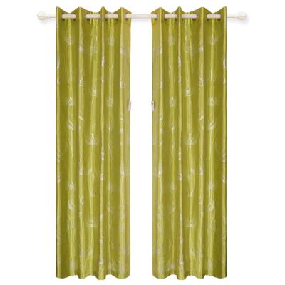 China Flame Retardant Light Green Silk 100% Foil Printed Curtain Panel In Color Polyester Faux Flower Drapes for sale