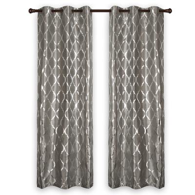 China 2019 Fire Retardant Geometric Curtain For Window Gray Faux Foil Silk Curtain for sale