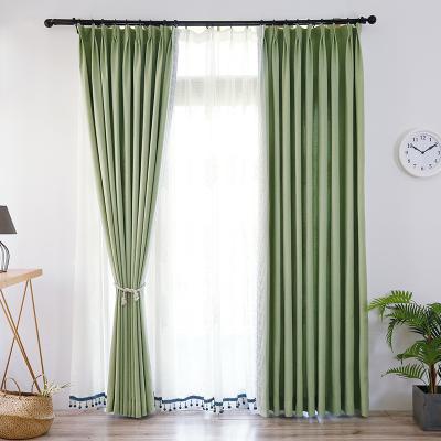 China Blackout Room Green Curtain Solid Color For Living Room Cafe Curtain Good Youth Decor Flat Window Modern Home Hotel Material Soft for sale