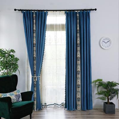 China Blackout Luxury Royal Blue Beaded Curtain With Pure White Hotel Castle Dubai Embroidery High End Drapes Pinch Pleat Living Room Office for sale