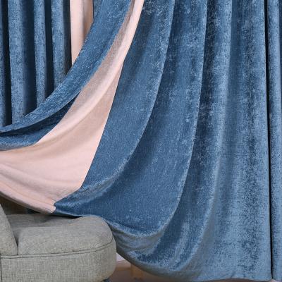 China Luxury Blue Blackout Chenille Curtain Panel For Door And Window for sale