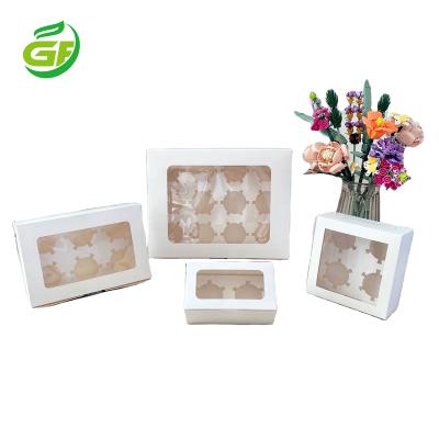 China Recycled Plain White Fancy Cupcake Boxes 10x10x2.5 2 4 6 12 24 Holes Custom Materials 1 Inch White Dessert Cake Box Bakery Paper Boxes With Window for sale