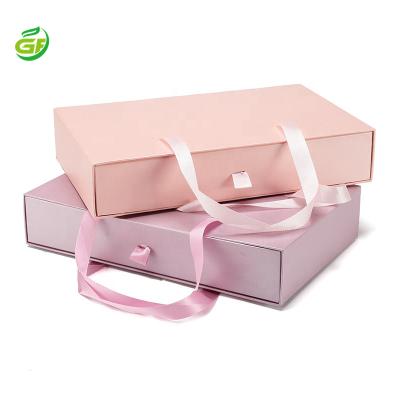 China 2021 Materials Fashion Recycled Slide Out Match Drawer Cardboard Bag Paper Box For Jewelry/Shoe/Clothing/Suit Packaging With Ribbon Handle for sale