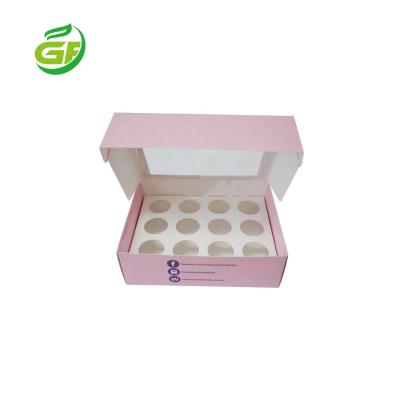 China Recyclable Custom Printed 4 6 10 12 24 Hole Pink Bakeries Transparent Cupcake Muffin Boxes Cookie Box Mini Clear Cupcake Window Box for sale