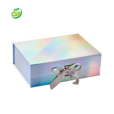 China Gray Purple Red Pink Blue Holographic Terminal Cardboard Package Sales Recycled Paper Ribbon Basket Packaging Magnetic Gift Box for sale